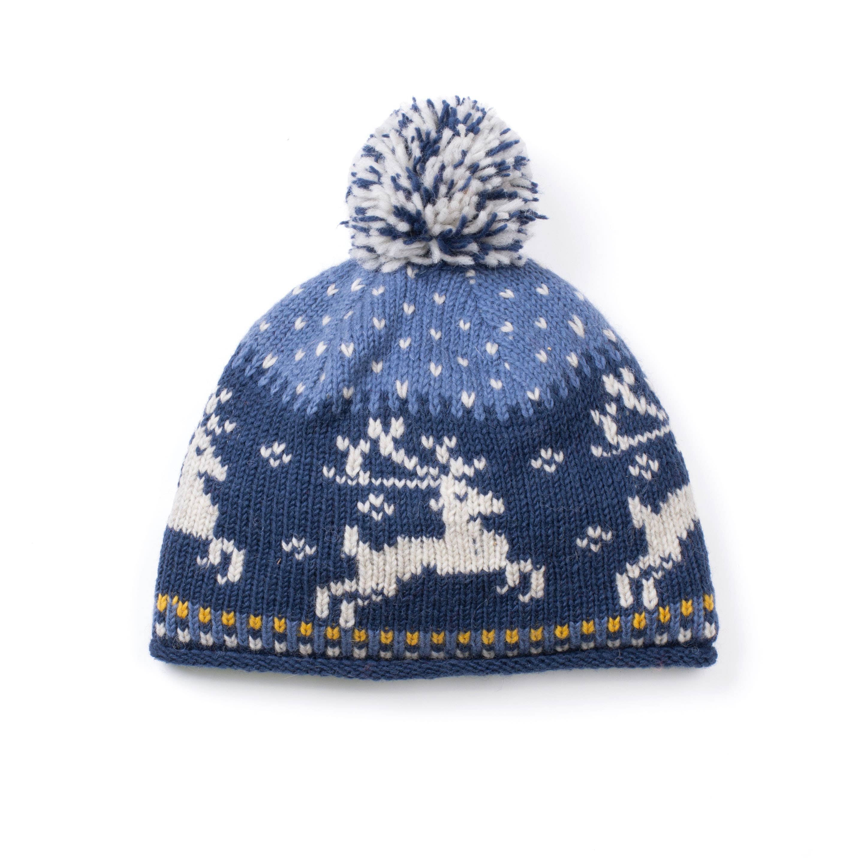 Yuletide Festive Wool Beanie Hat with Pom-Pom: Fawn