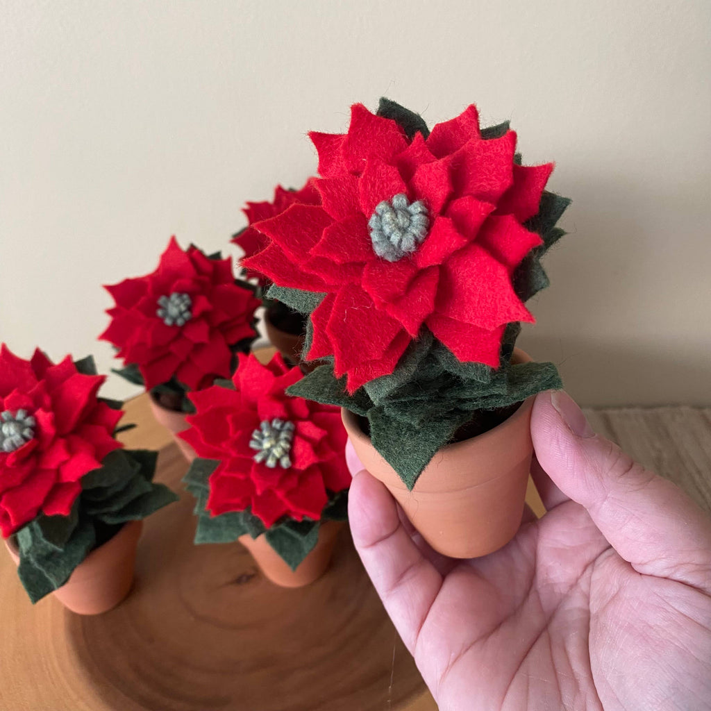 Christmas Mini Felt Poinsettia in Terracotta Pot