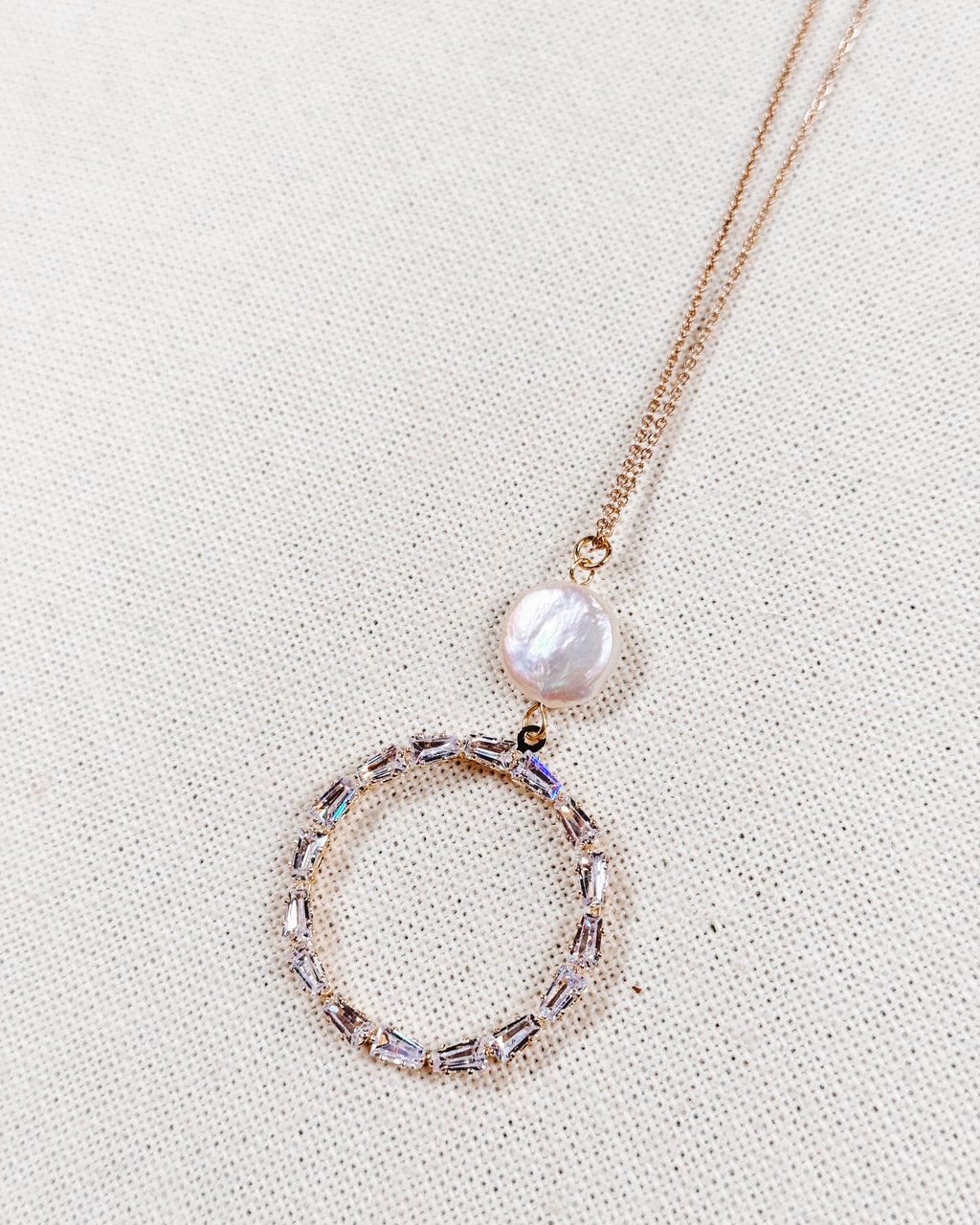 Gold Cubic Zirconia Freshwater Coin Pearl Bridal Necklace