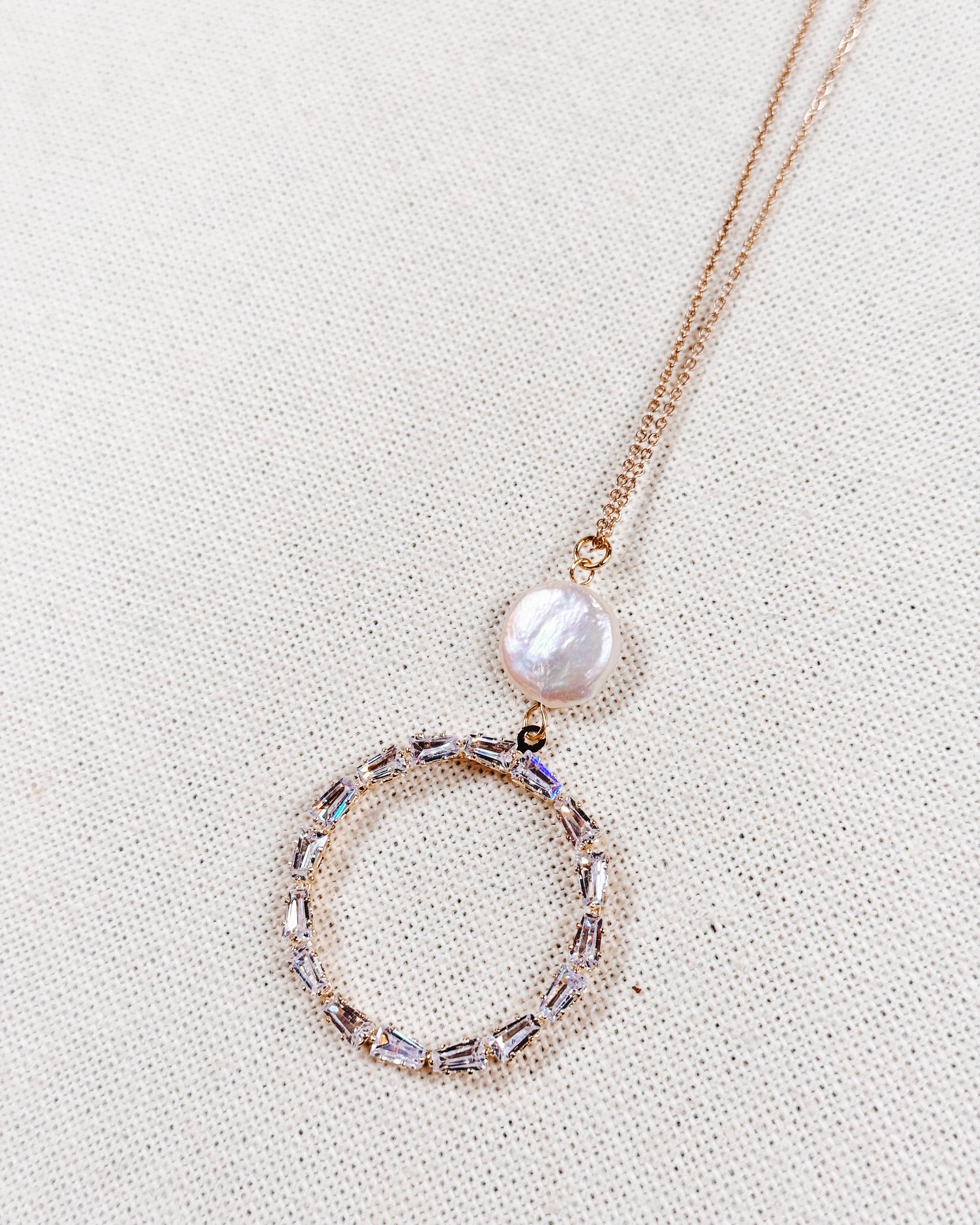 Gold Cubic Zirconia Freshwater Coin Pearl Bridal Necklace