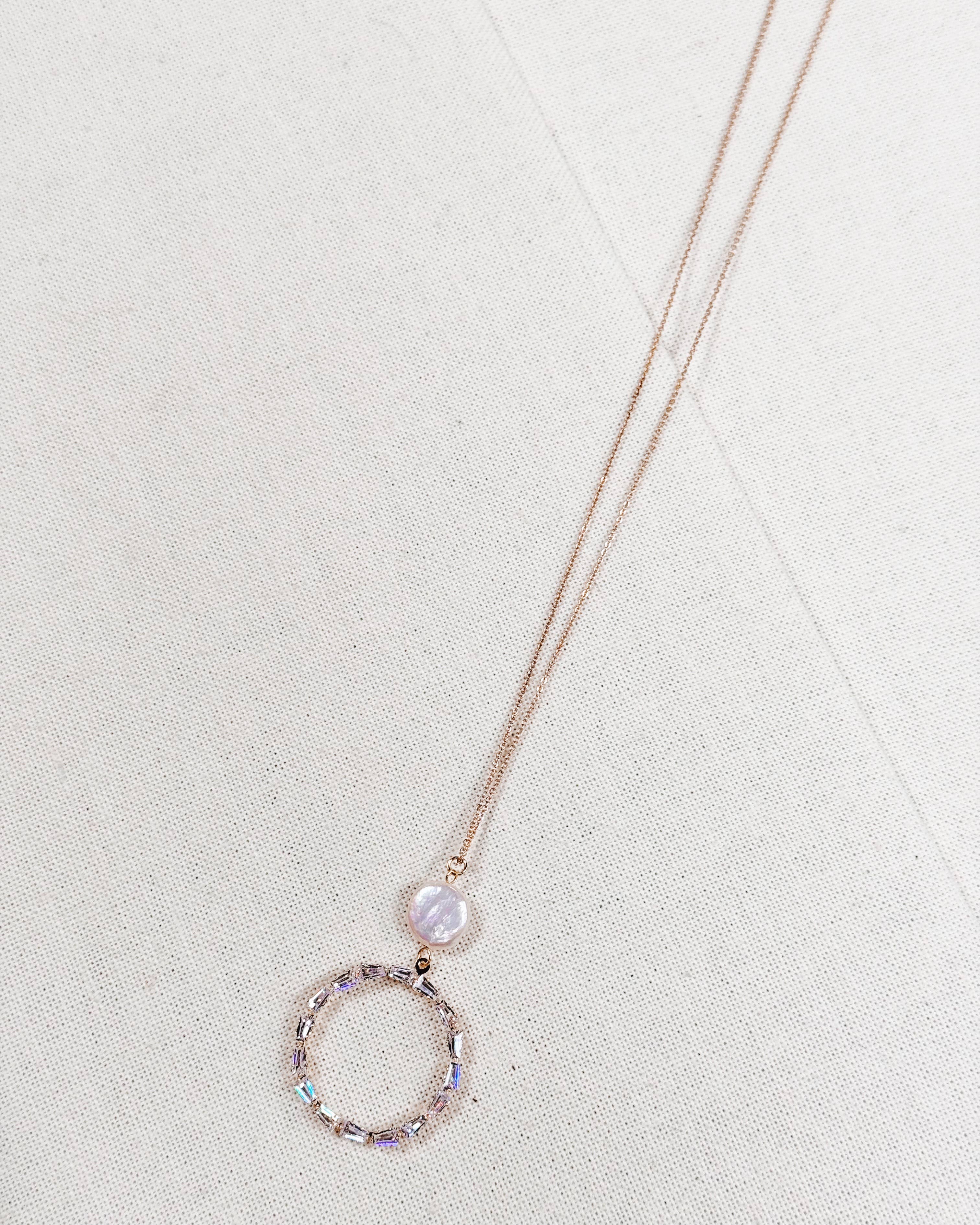 Gold Cubic Zirconia Freshwater Coin Pearl Bridal Necklace