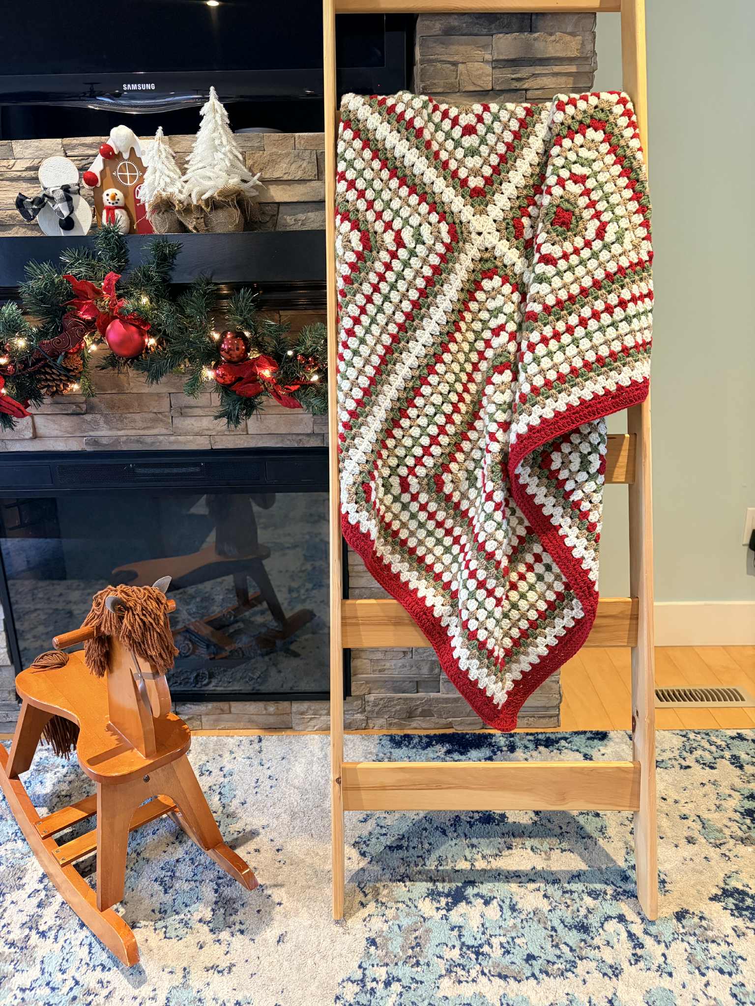 Fancy Nancy's Crochet Blanket - Traditional Christmas 52" X 52"