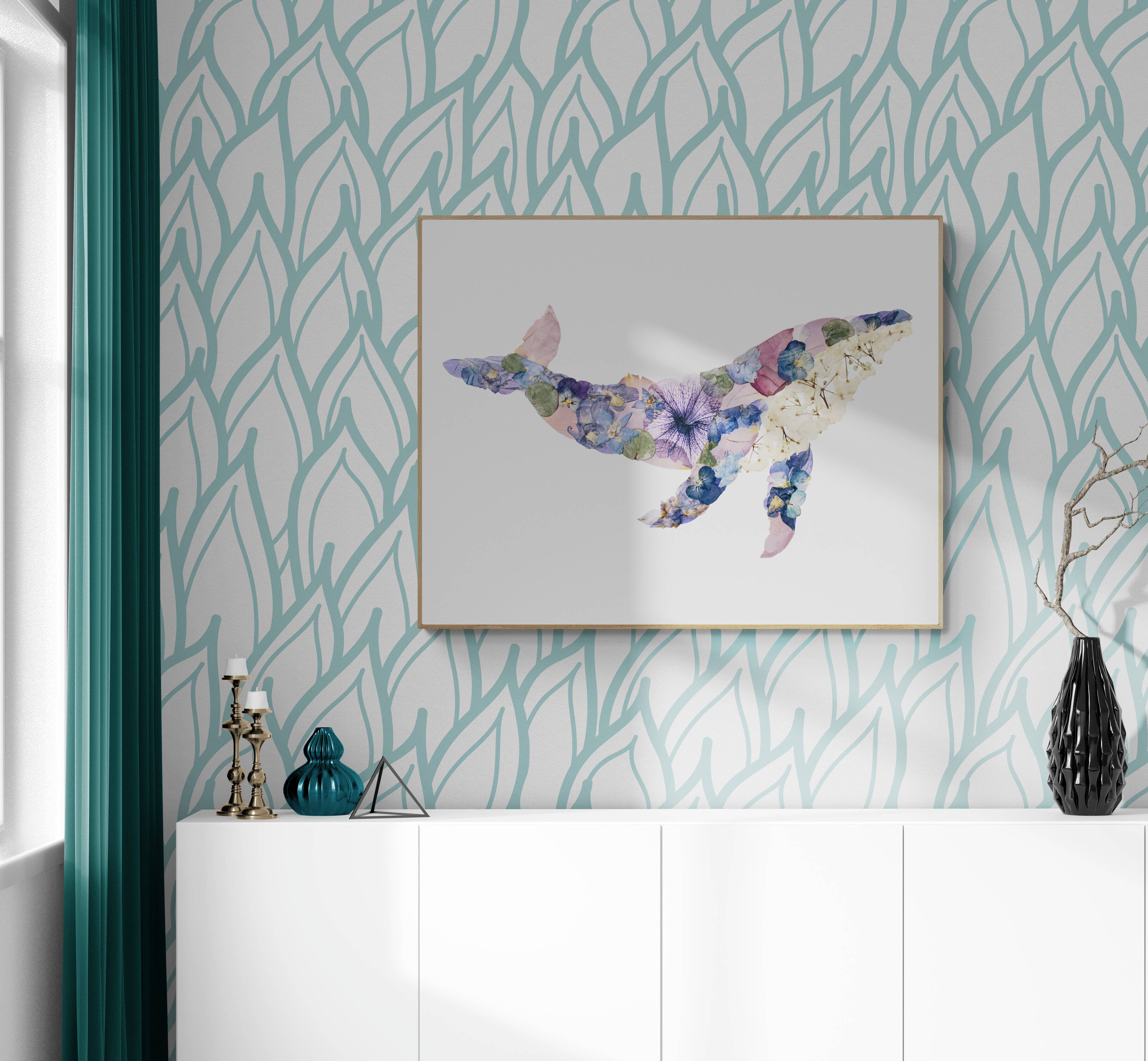 Humpback Whale Print | Pressed Flower Art