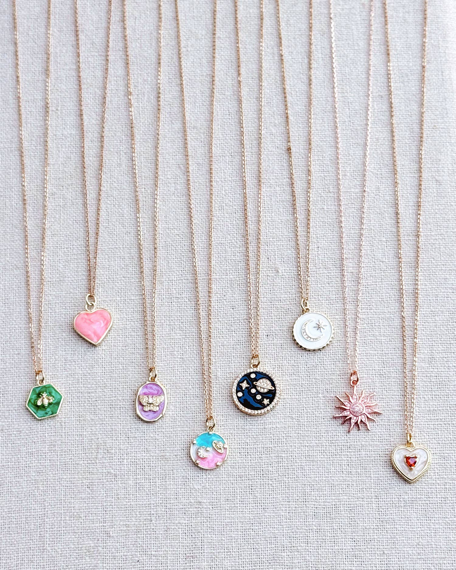 Gold White Rhinestone Moon Star Talisman Charm Necklace