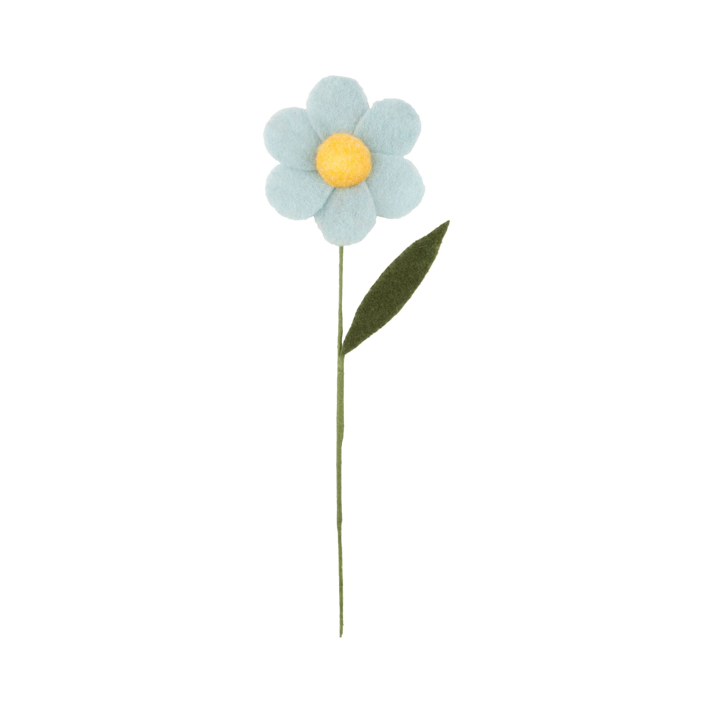 A64302: Felt daisy shape flower on wrap wire pick,blue w/