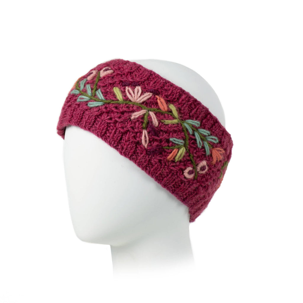 Naomi Knit Wool Headband with Embroidery: Medium Natural