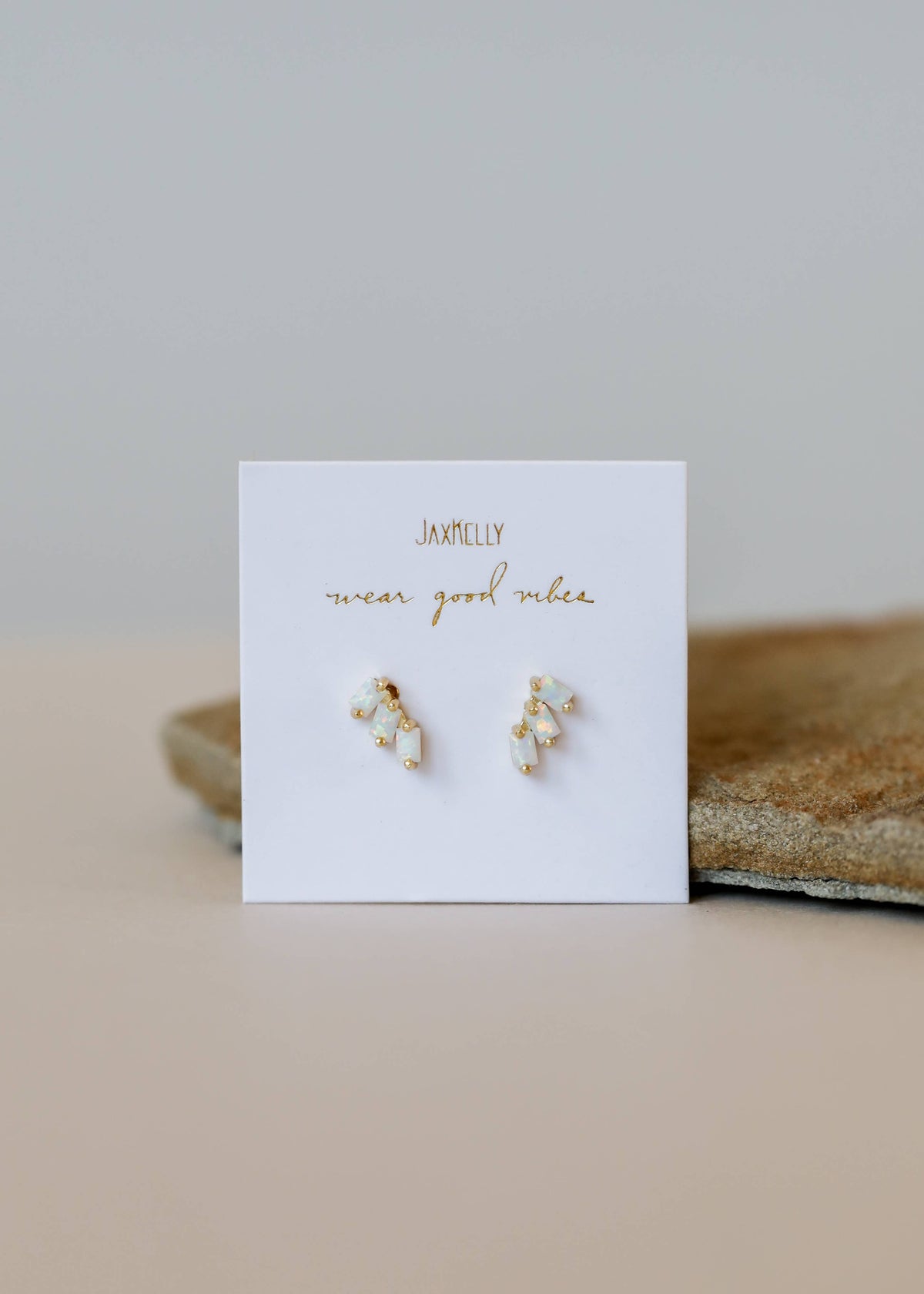 Trio Studs | White Opal & Gold