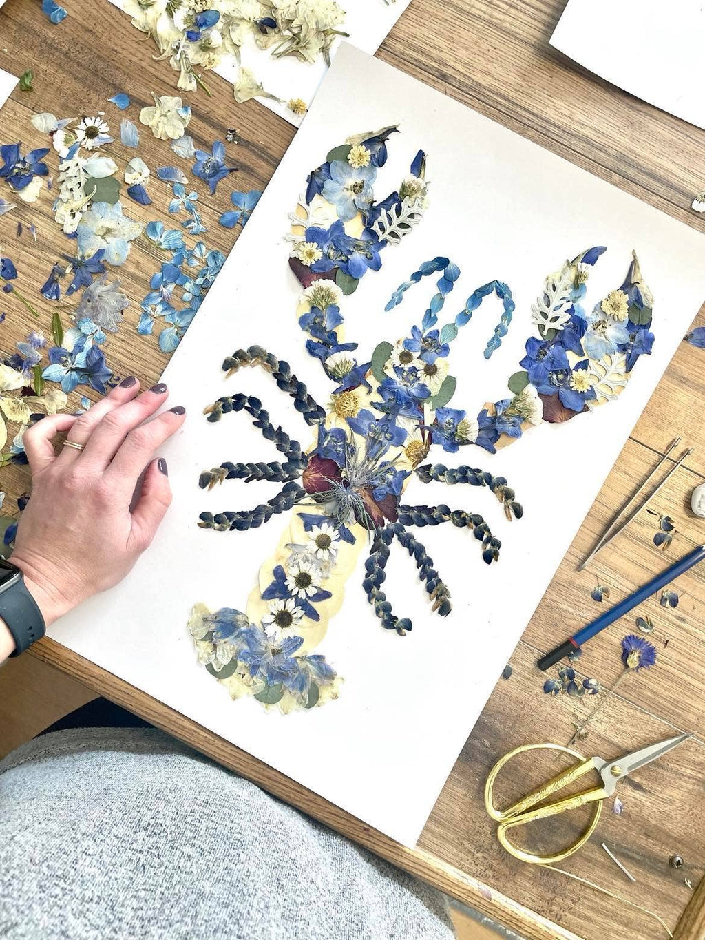 Lobster Blue Pressed Flowers, Pressed Flower Art Print: 8x10