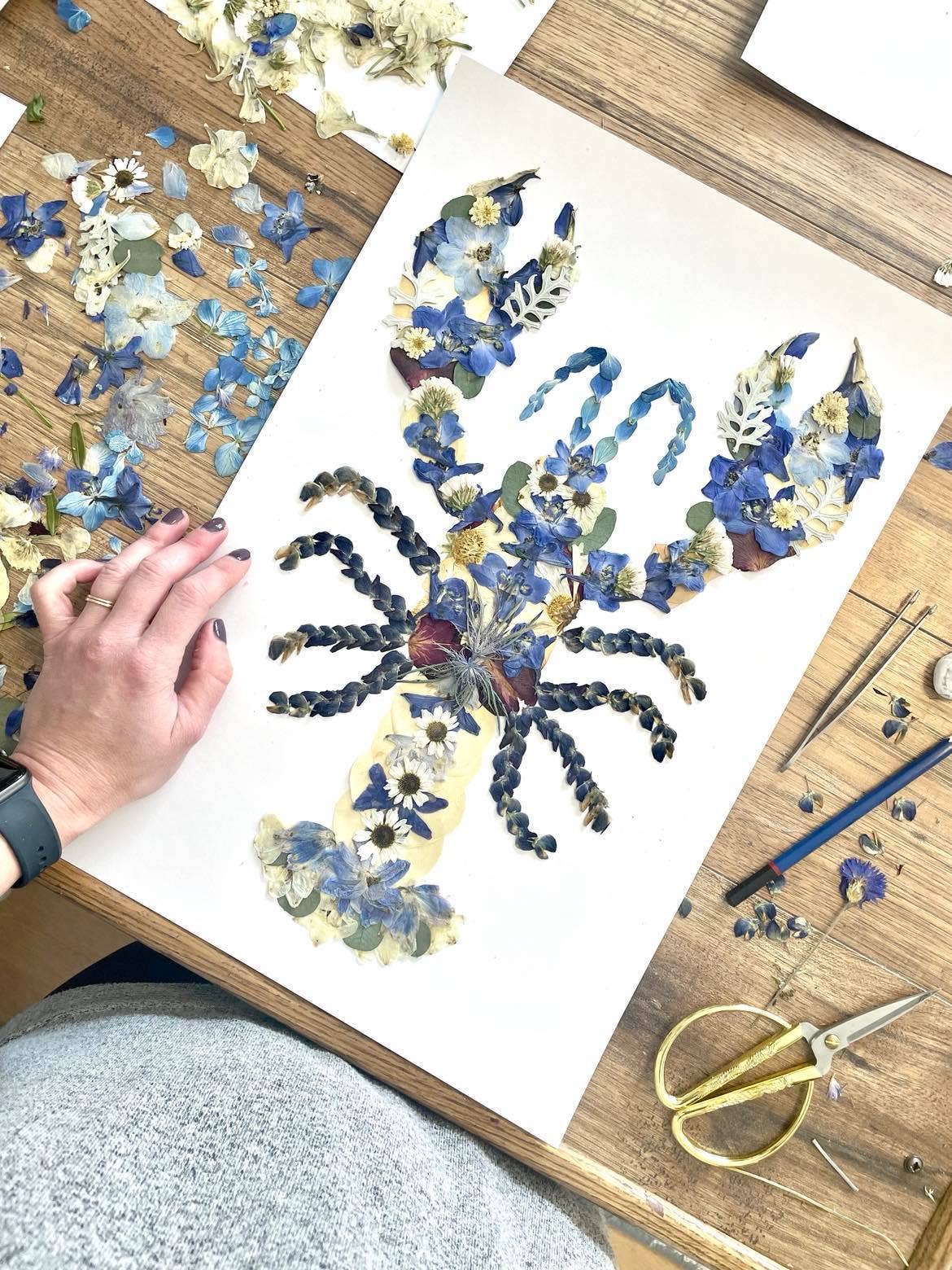 Lobster Blue Pressed Flowers, Pressed Flower Art Print: 8x10