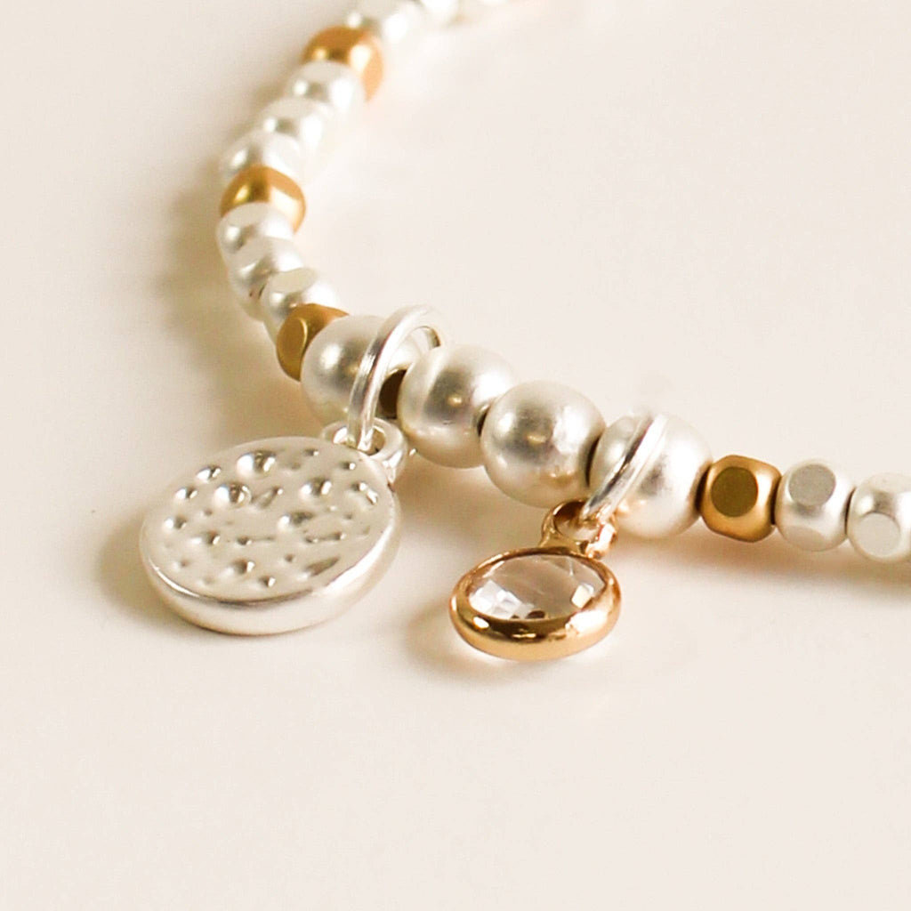 Stretch Bracelet | Hammered Charm, Gold & Silver