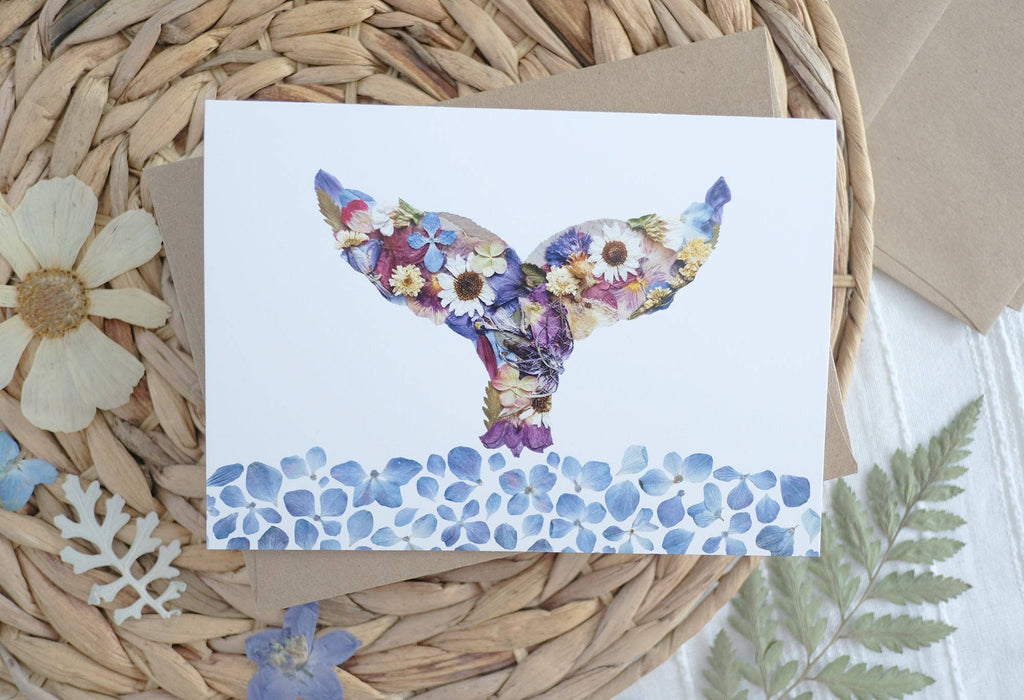 Whale Tail Pressed Flower Card