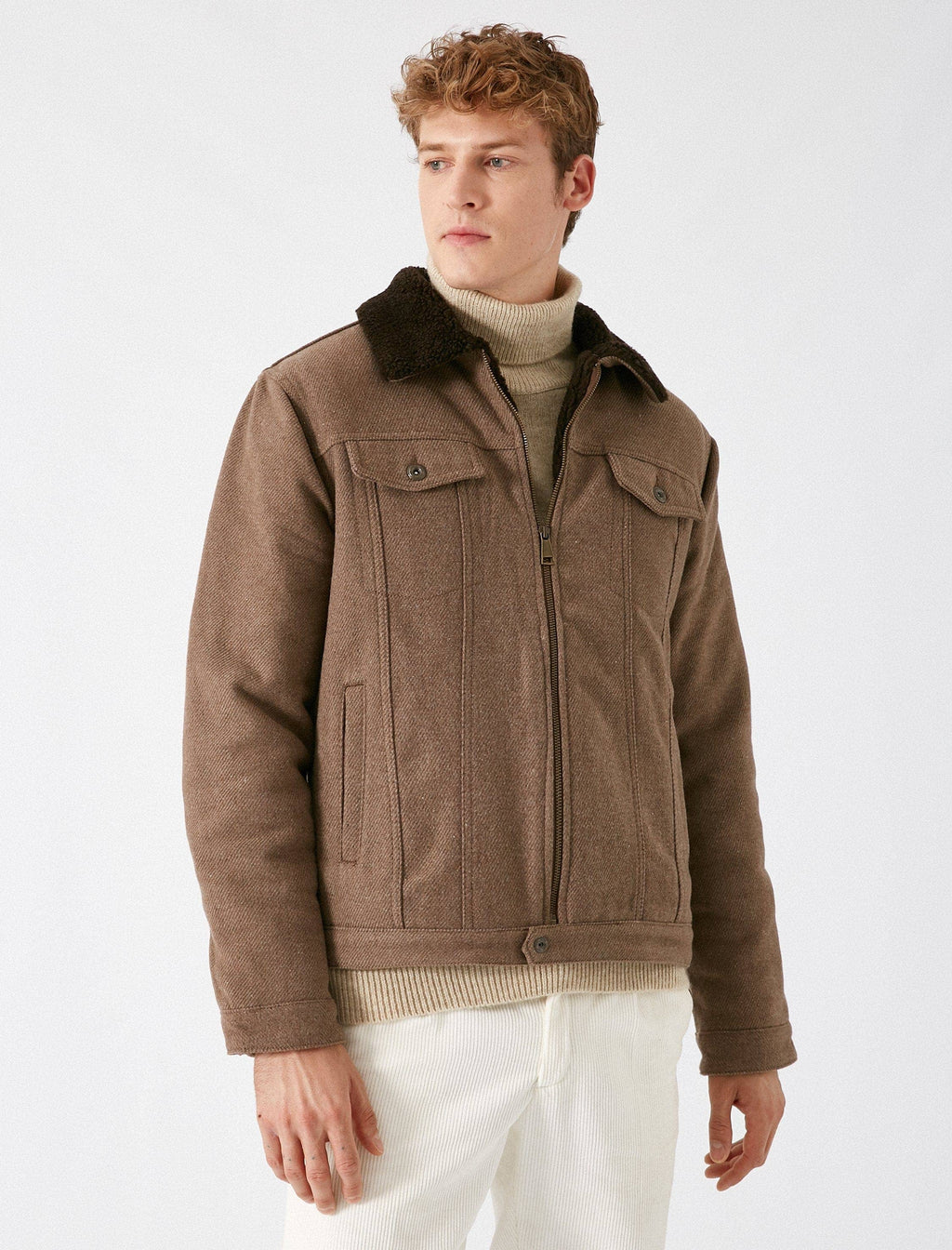 Sherpa Lined Trucker Jacket in Mink