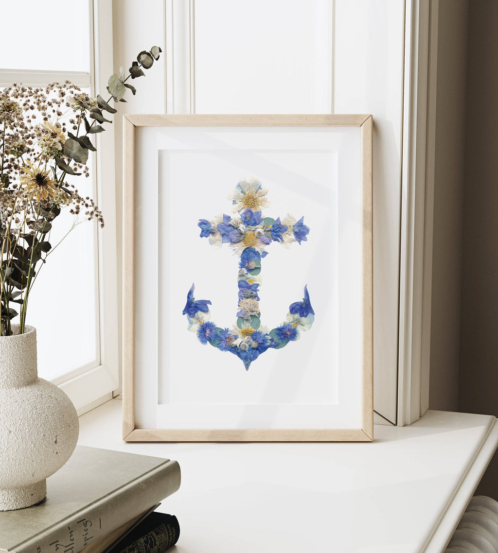 Anchor Pressed Flower Art Print 8x10