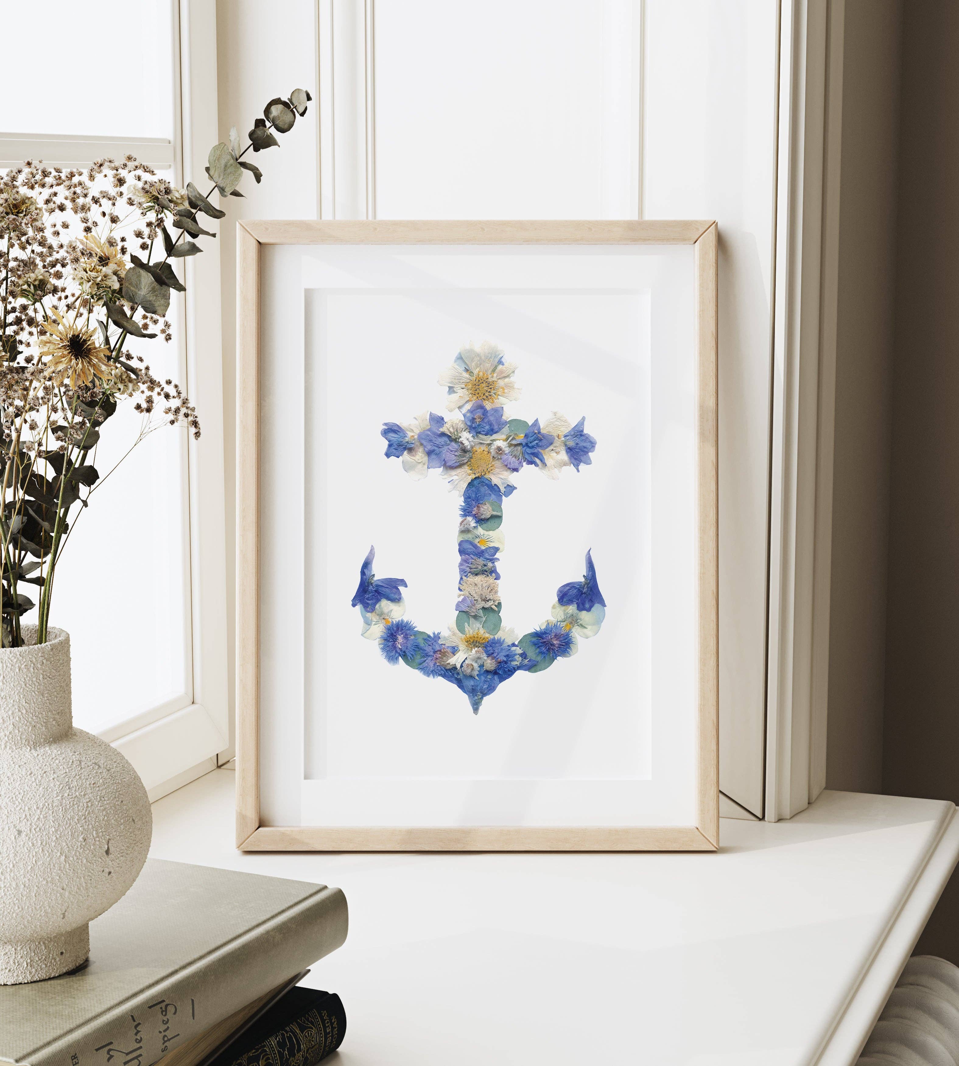 Anchor Pressed Flower Art Print 8x10