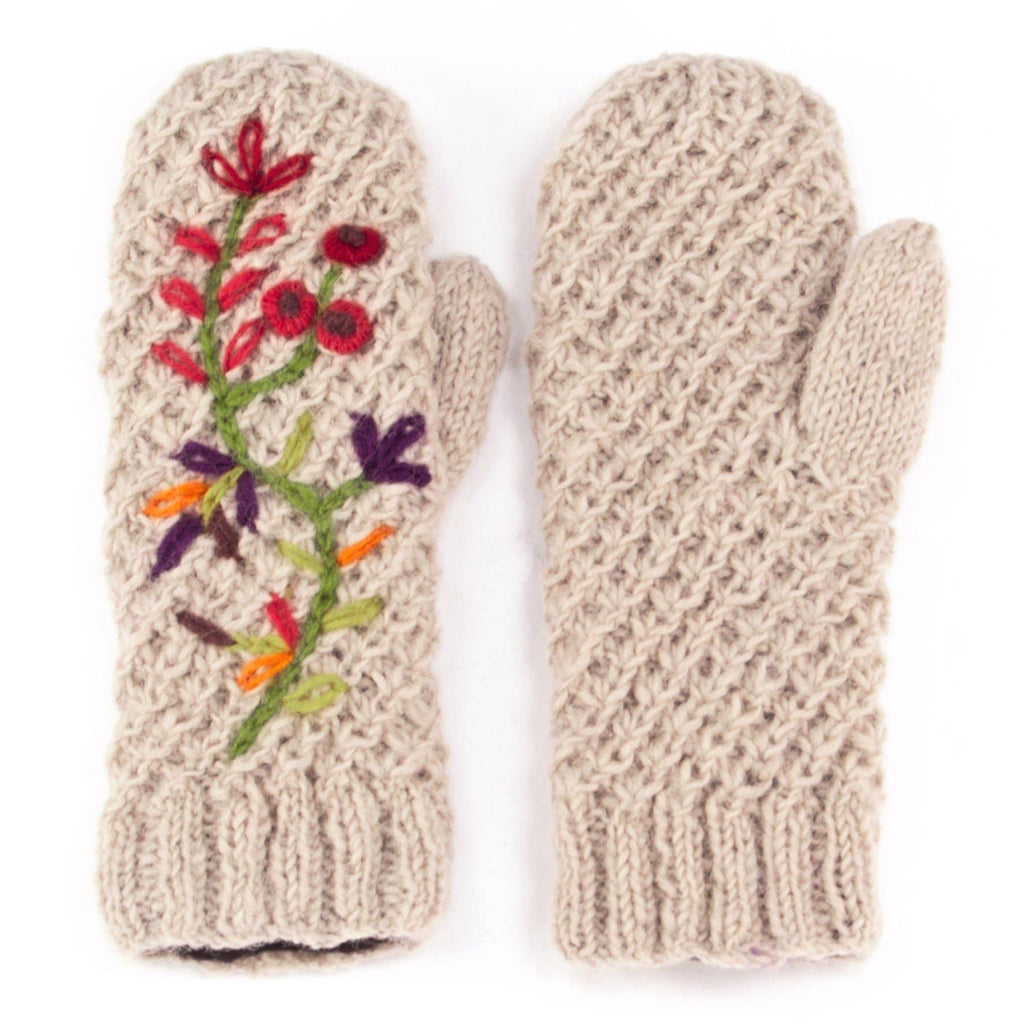 Naomi Embroidered Wool Hand Knit Mittens
