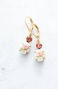 Pink Rose Flower Cameo Earrings