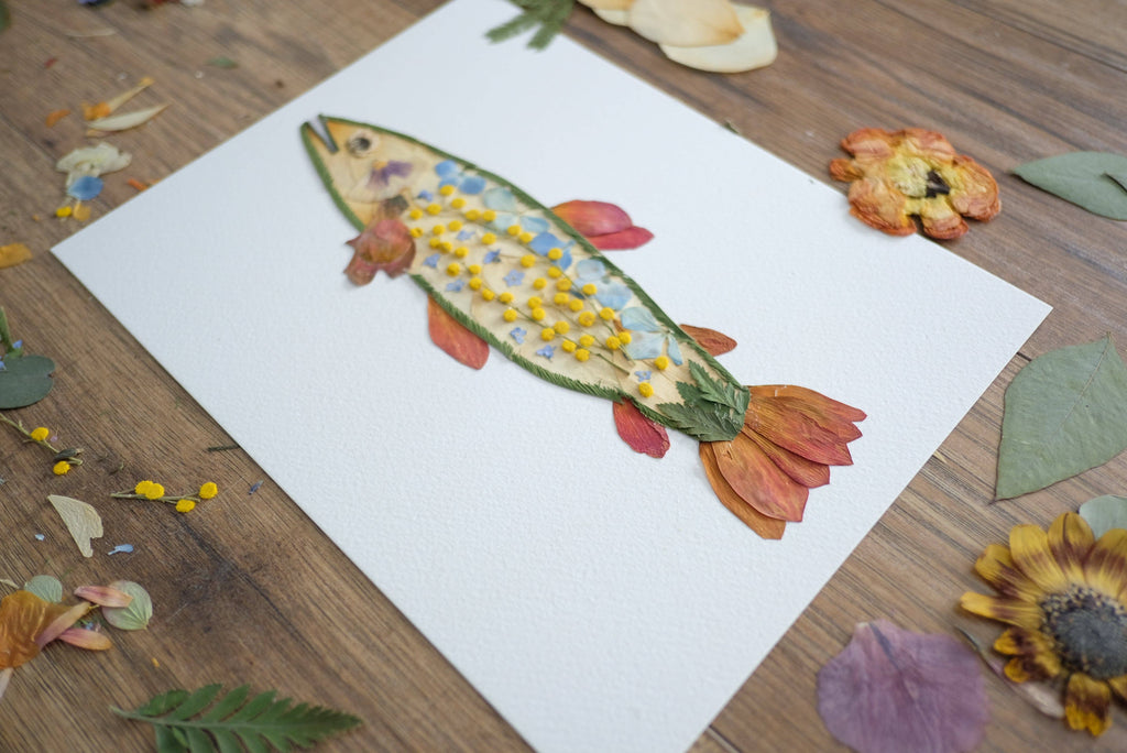 Fish Trout, Pressed Flower Art Print: 8x10