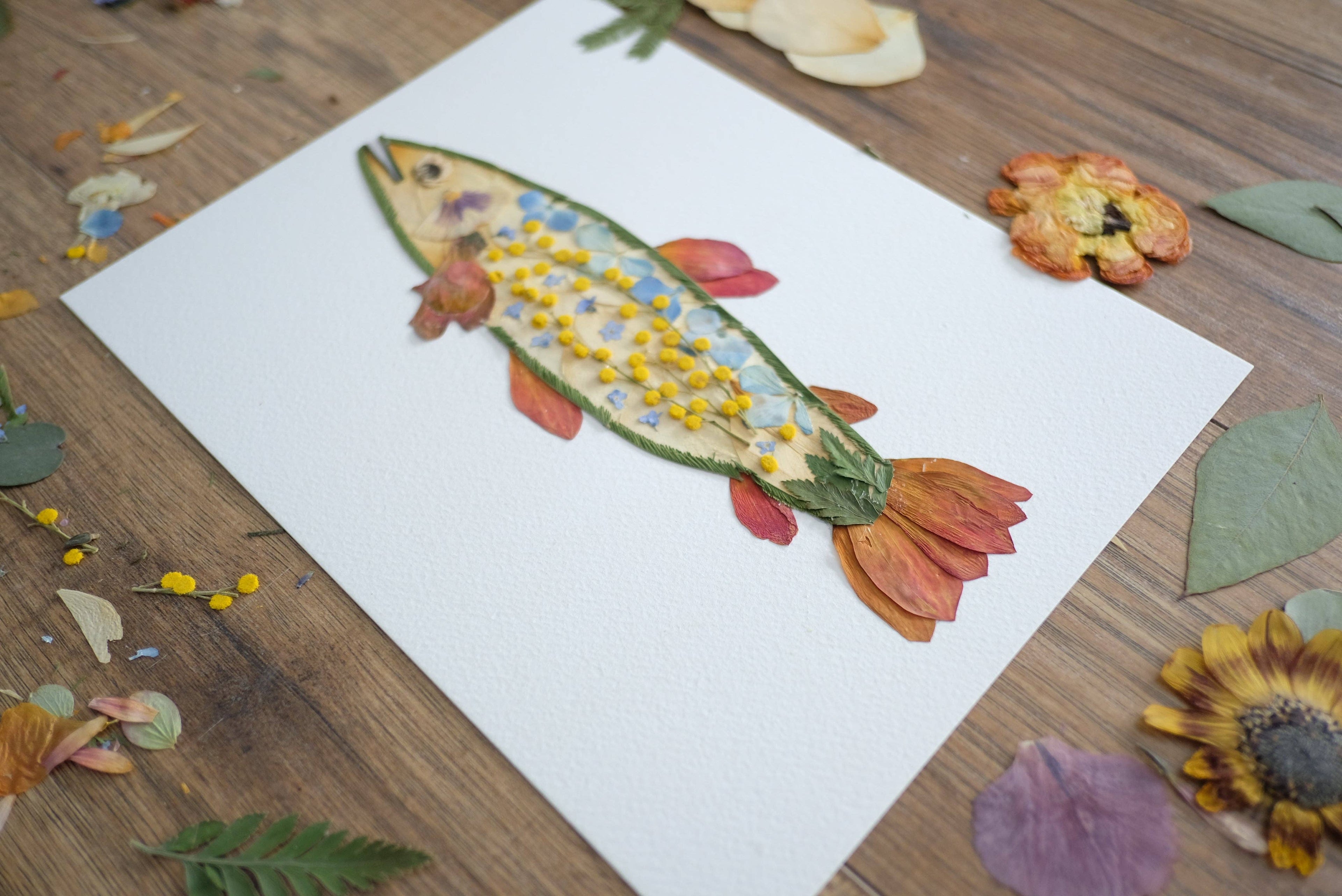 Fish Trout, Pressed Flower Art Print: 8x10