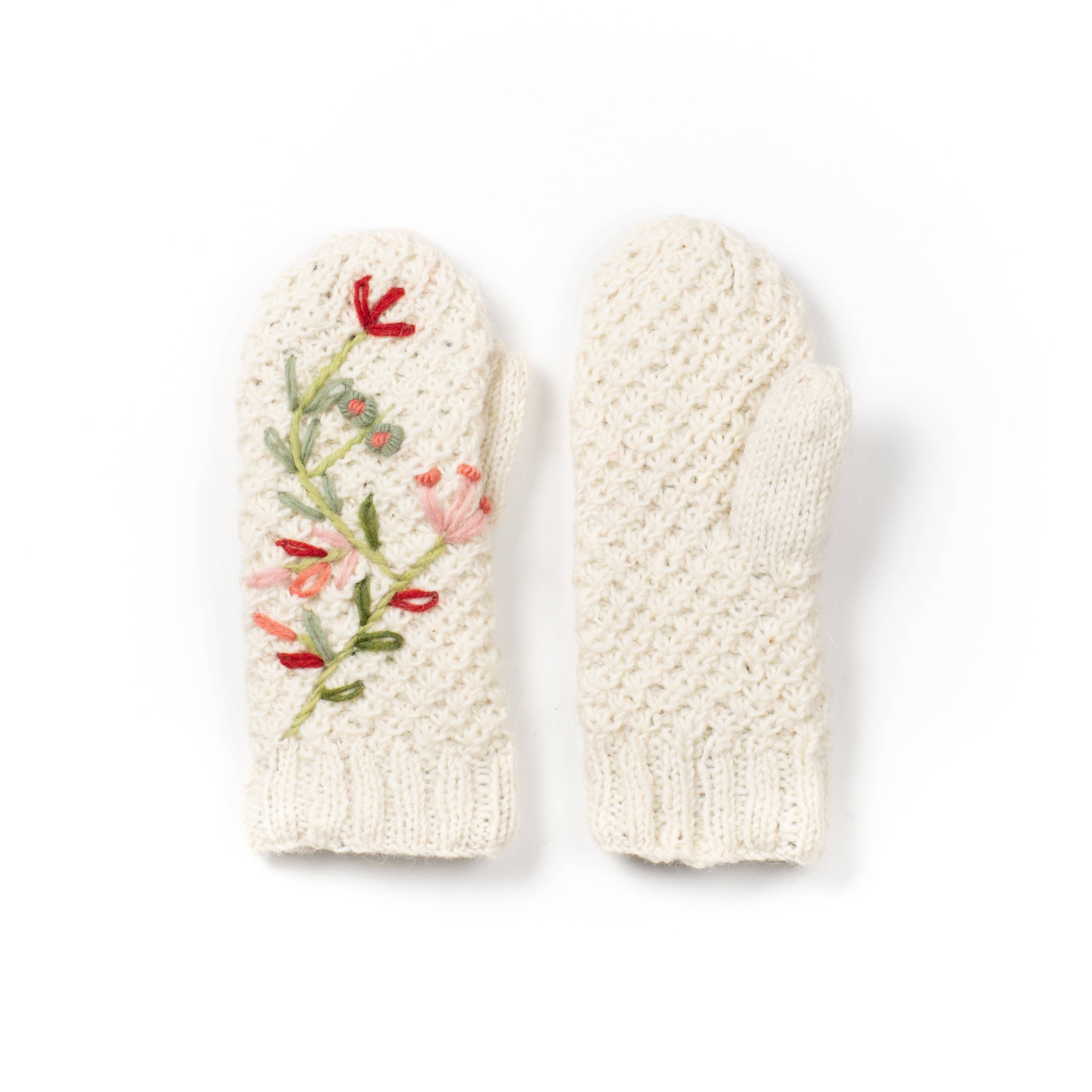 Naomi Embroidered Wool Hand Knit Mittens