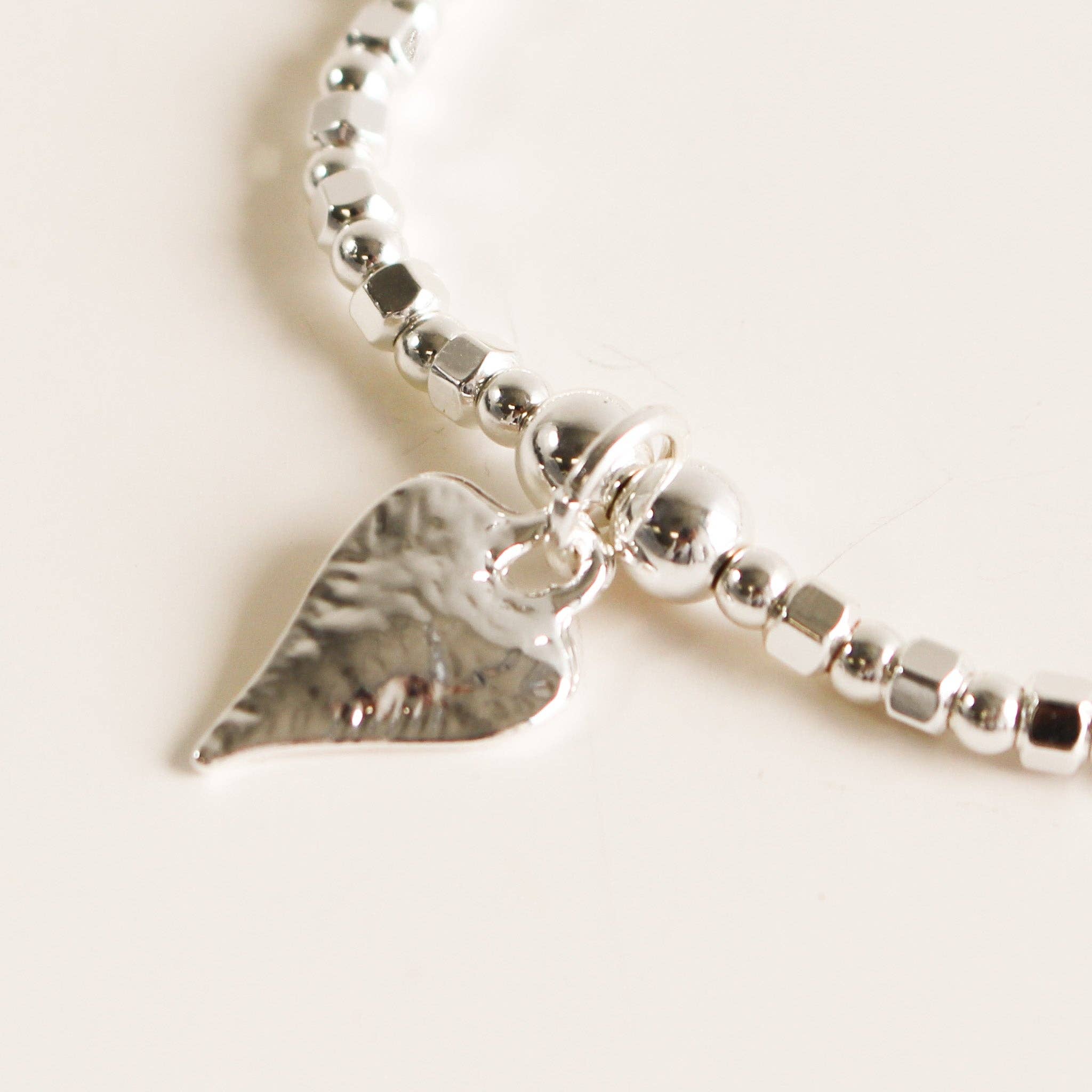 Stretch Bracelet | Silver with Heart Charm