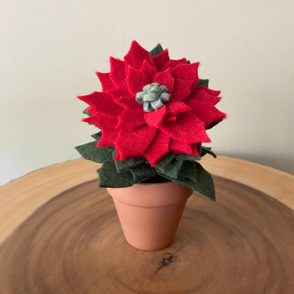 Christmas Mini Felt Poinsettia in Terracotta Pot