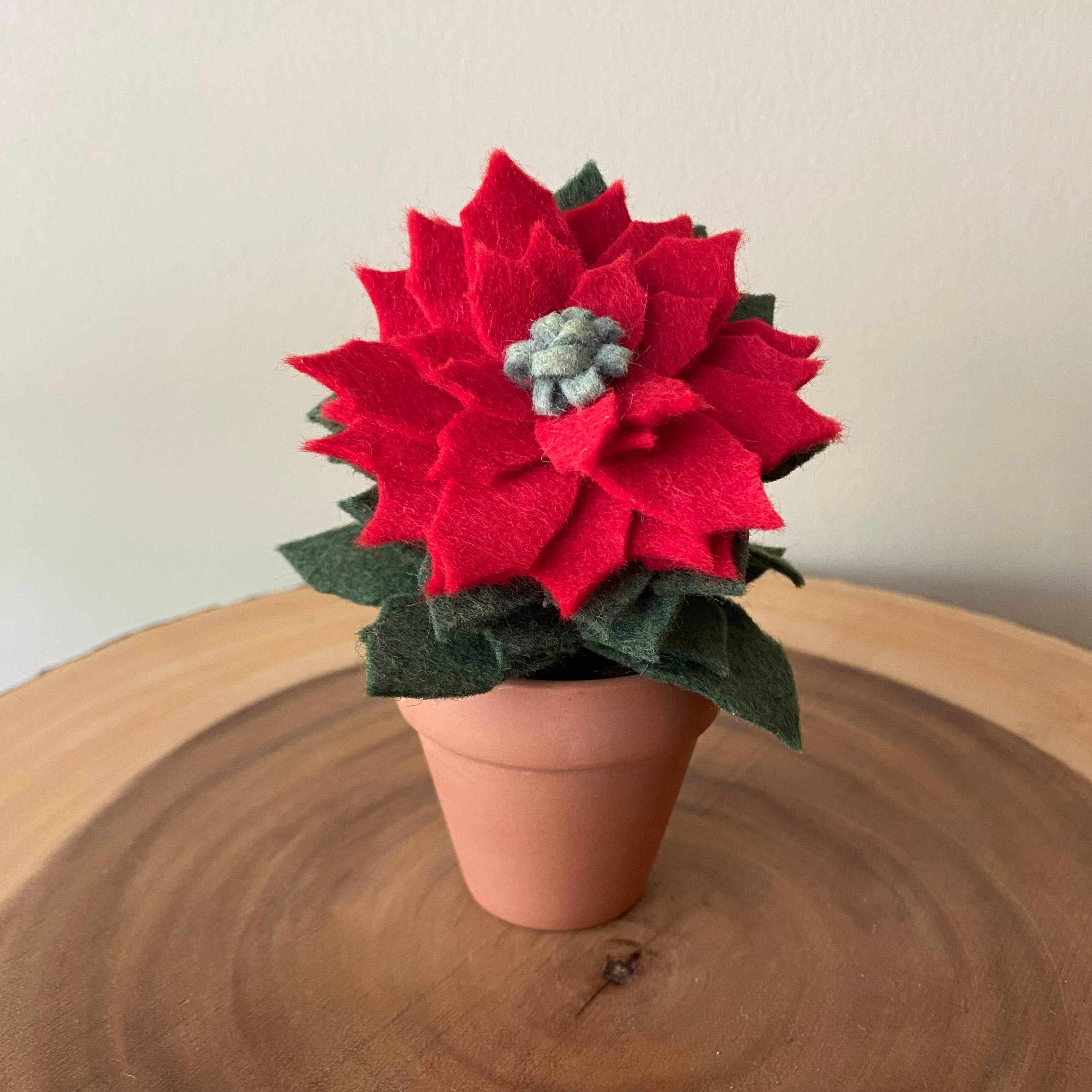 Christmas Mini Felt Poinsettia in Terracotta Pot