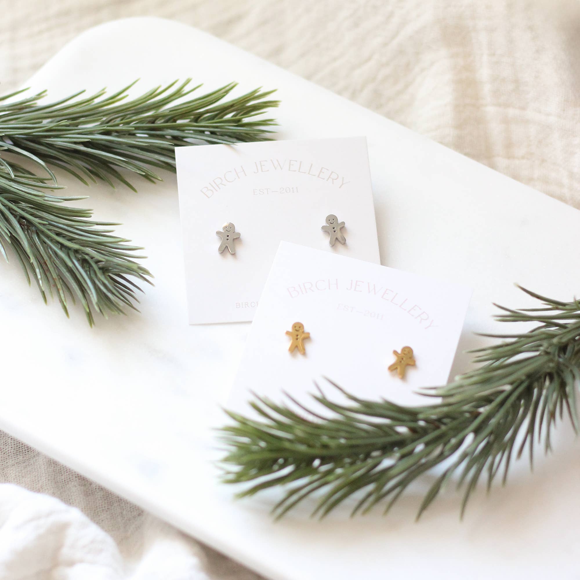 Mini Gingerbread Man Earrings: Yellow Gold