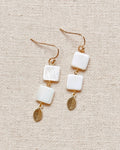 Gold Double Shell and Leaf Drop Earrings