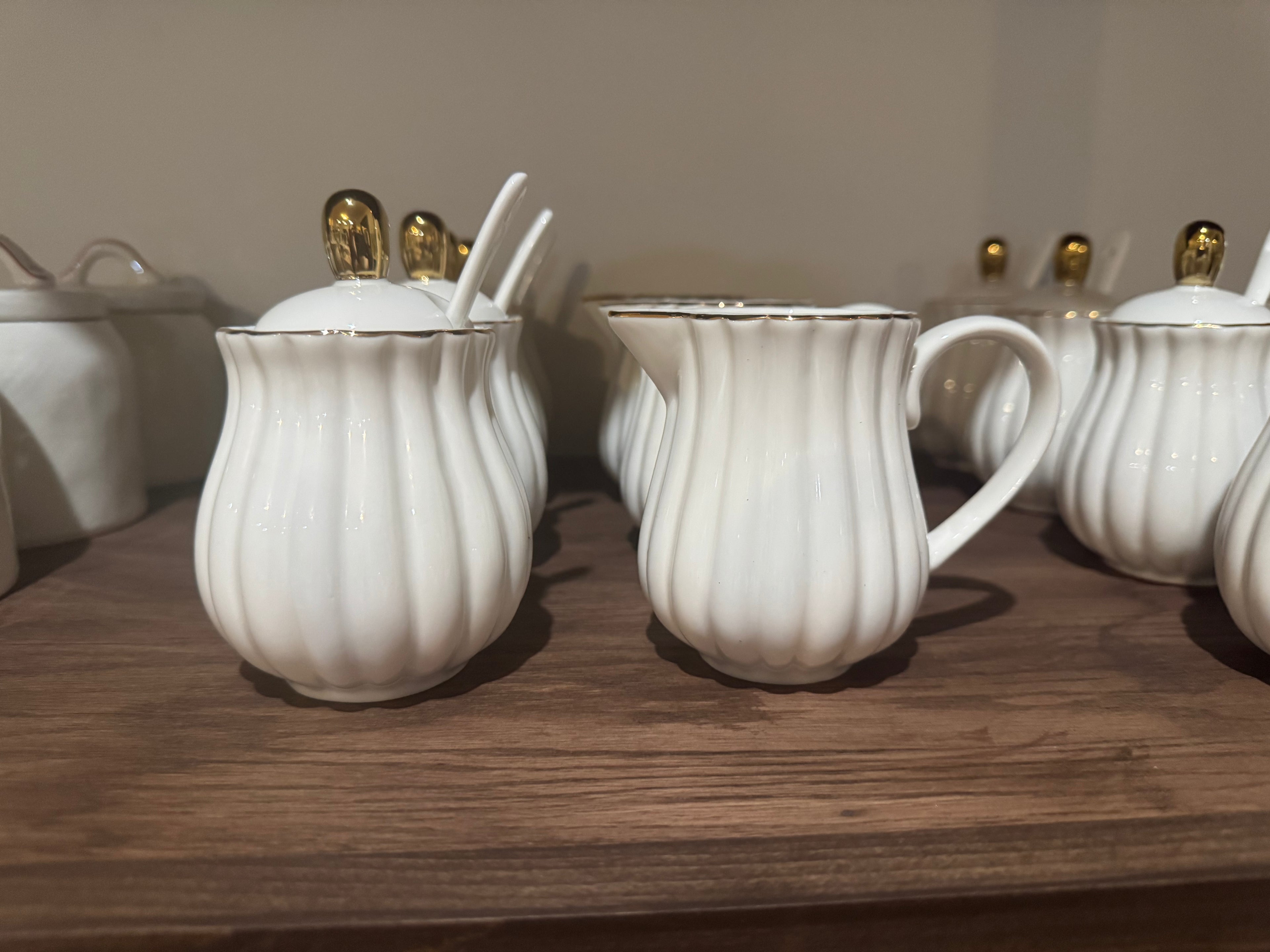 Ceramic white+gold cream+sugar set