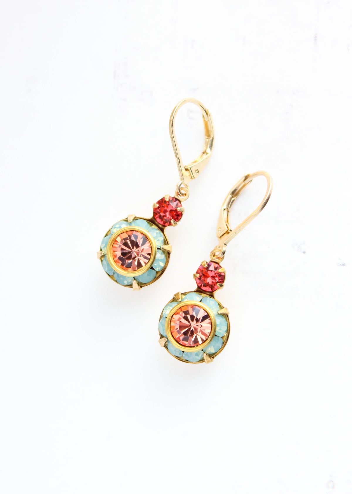 Art Deco Earrings | Coral Peach and Aqua Opal