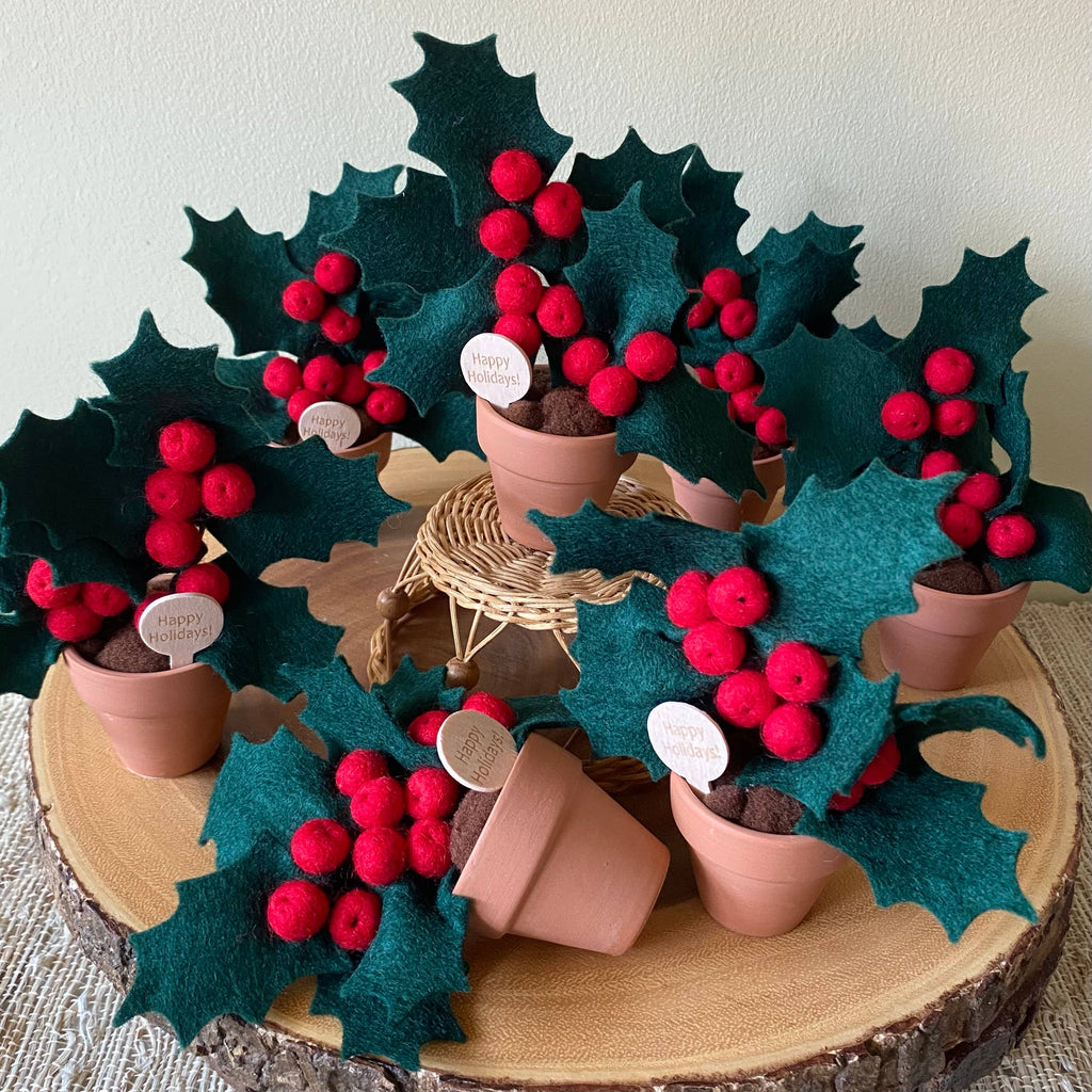 Christmas Holly Felt Forever Plant (Dec Birth Month Flower): Red