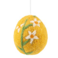 A05263: Felt egg orn, yellow with floral pattern, 2.5 in
