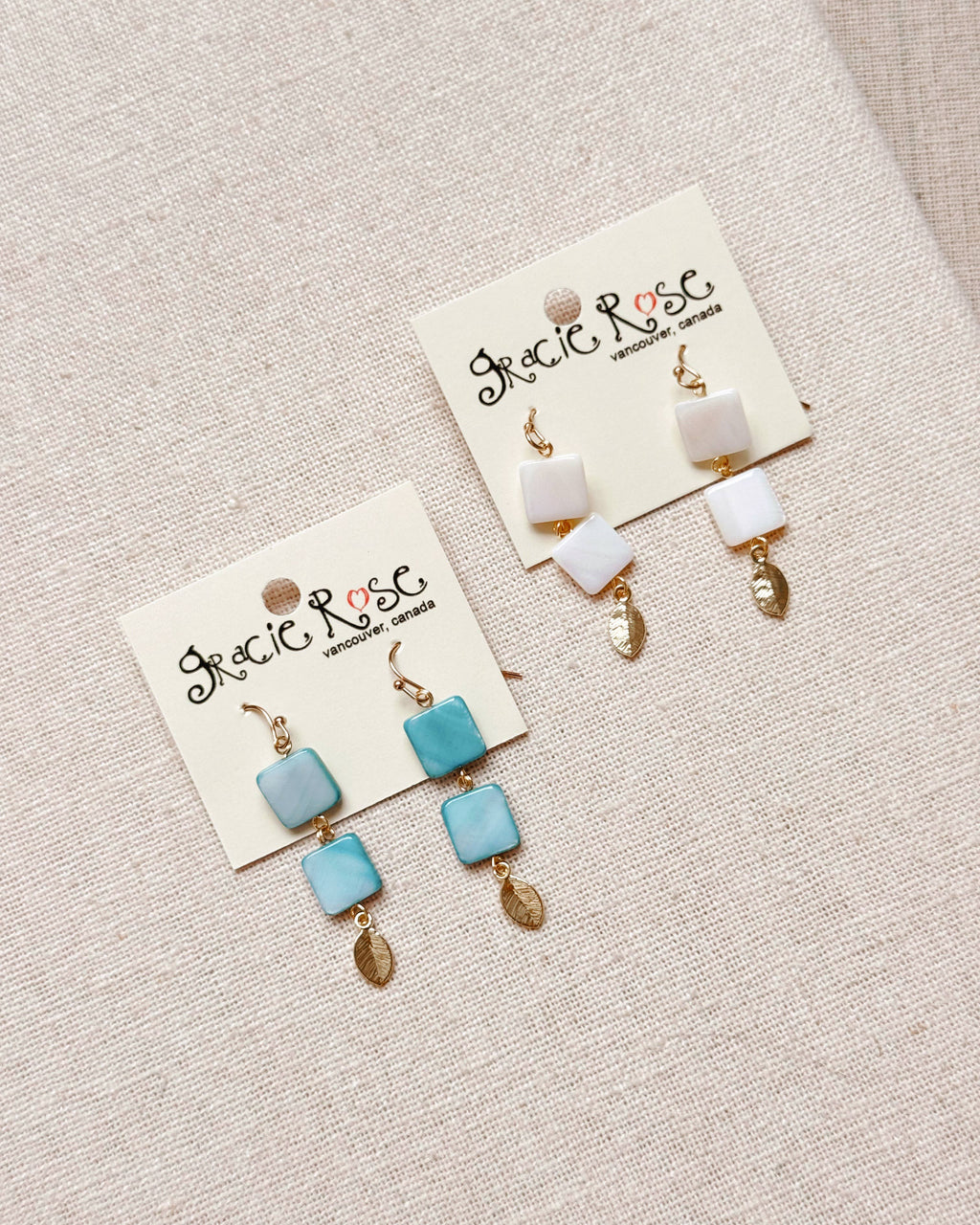 Gold Double Shell and Leaf Drop Earrings