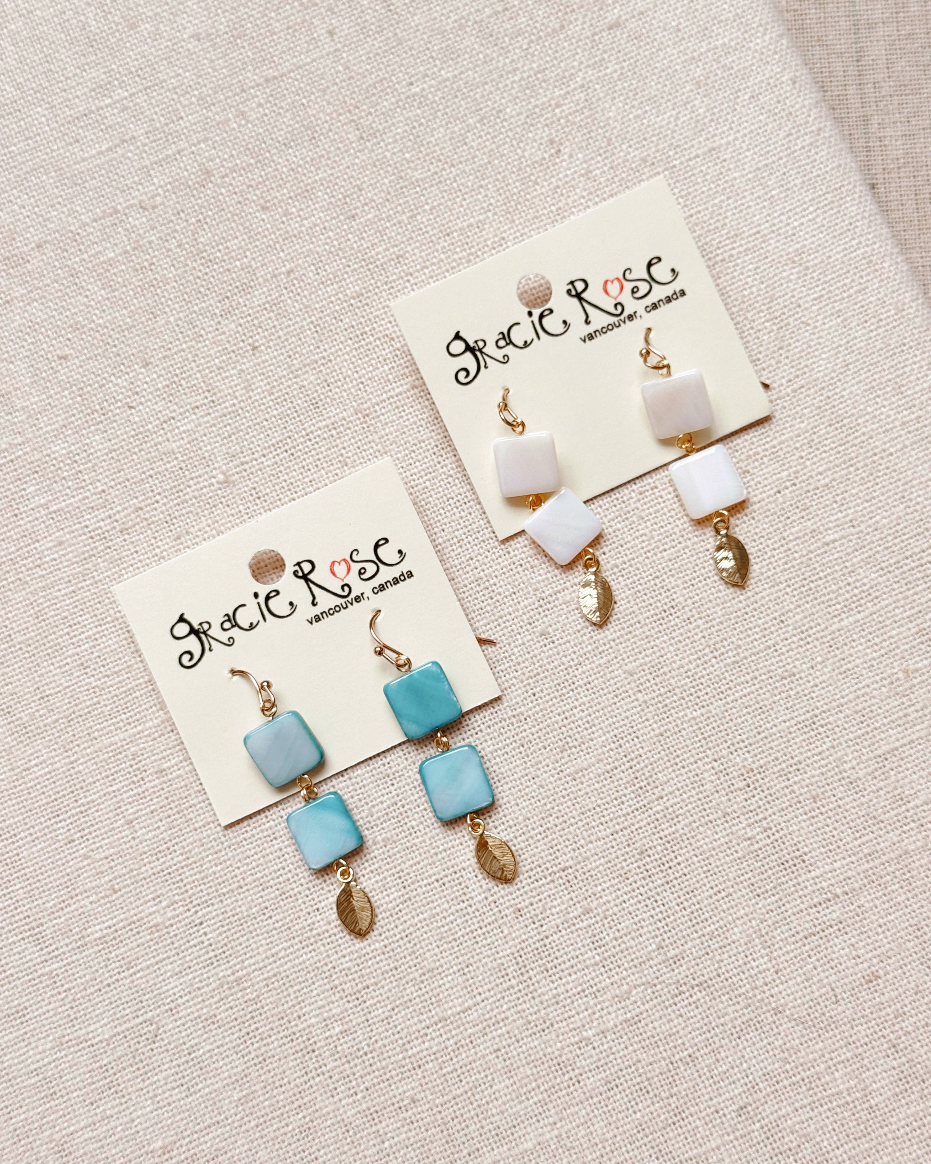 Gold Double Shell and Leaf Drop Earrings
