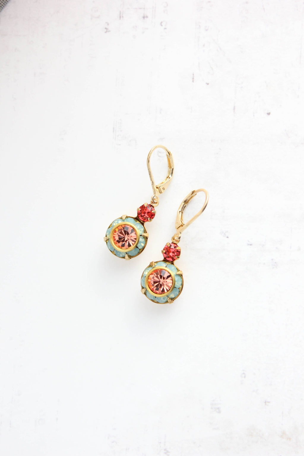 Art Deco Earrings | Coral Peach and Aqua Opal