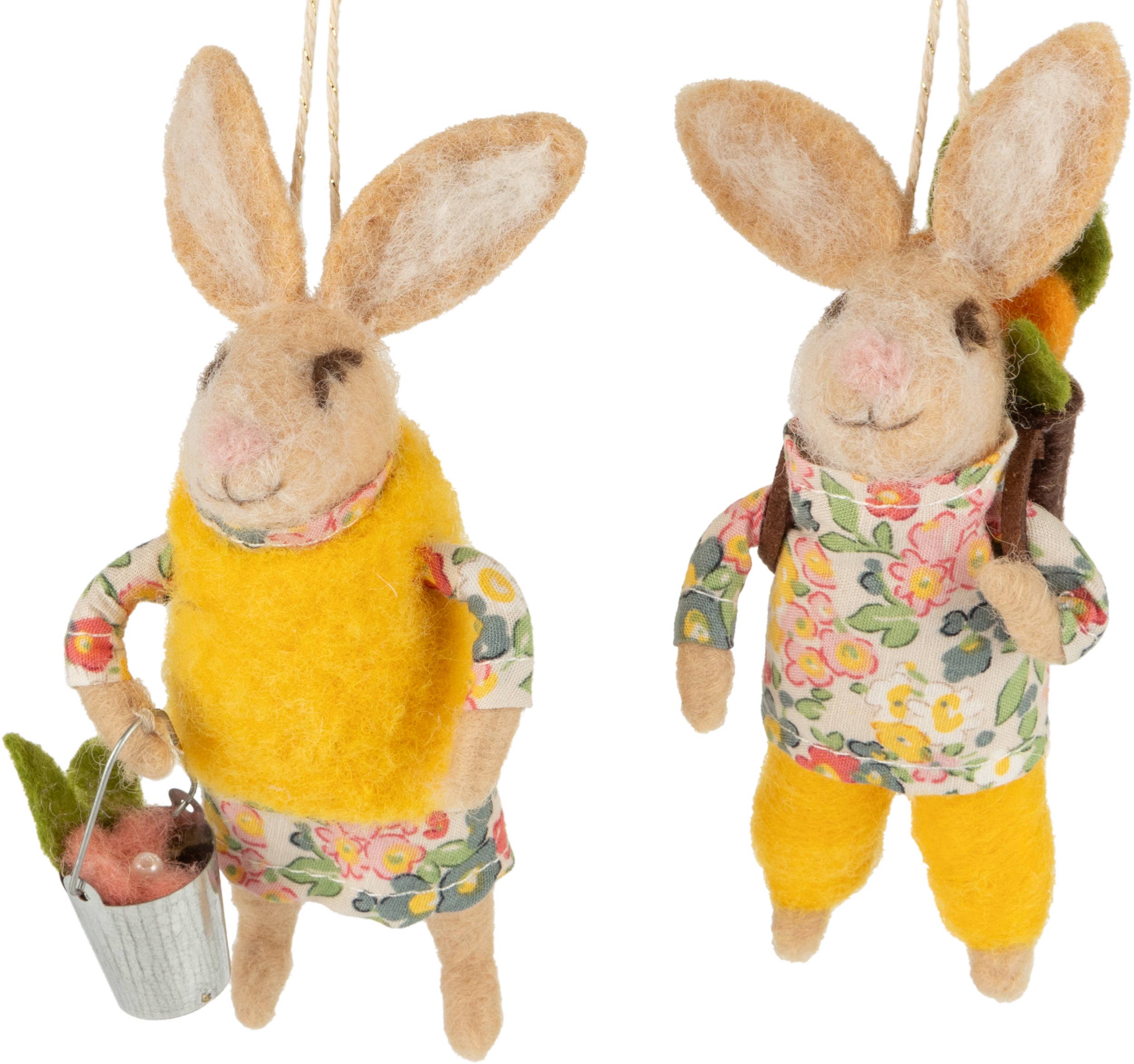 A12659: 2 Asst'd felt bunny orn, yellow vest, 5.25 in