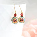 Art Deco Earrings | Coral Peach and Aqua Opal