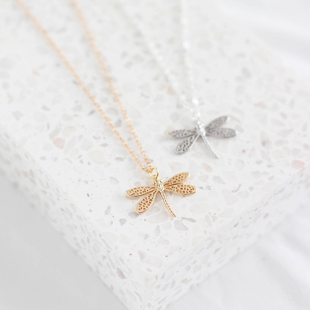 Dragonfly Necklace: Yellow Gold