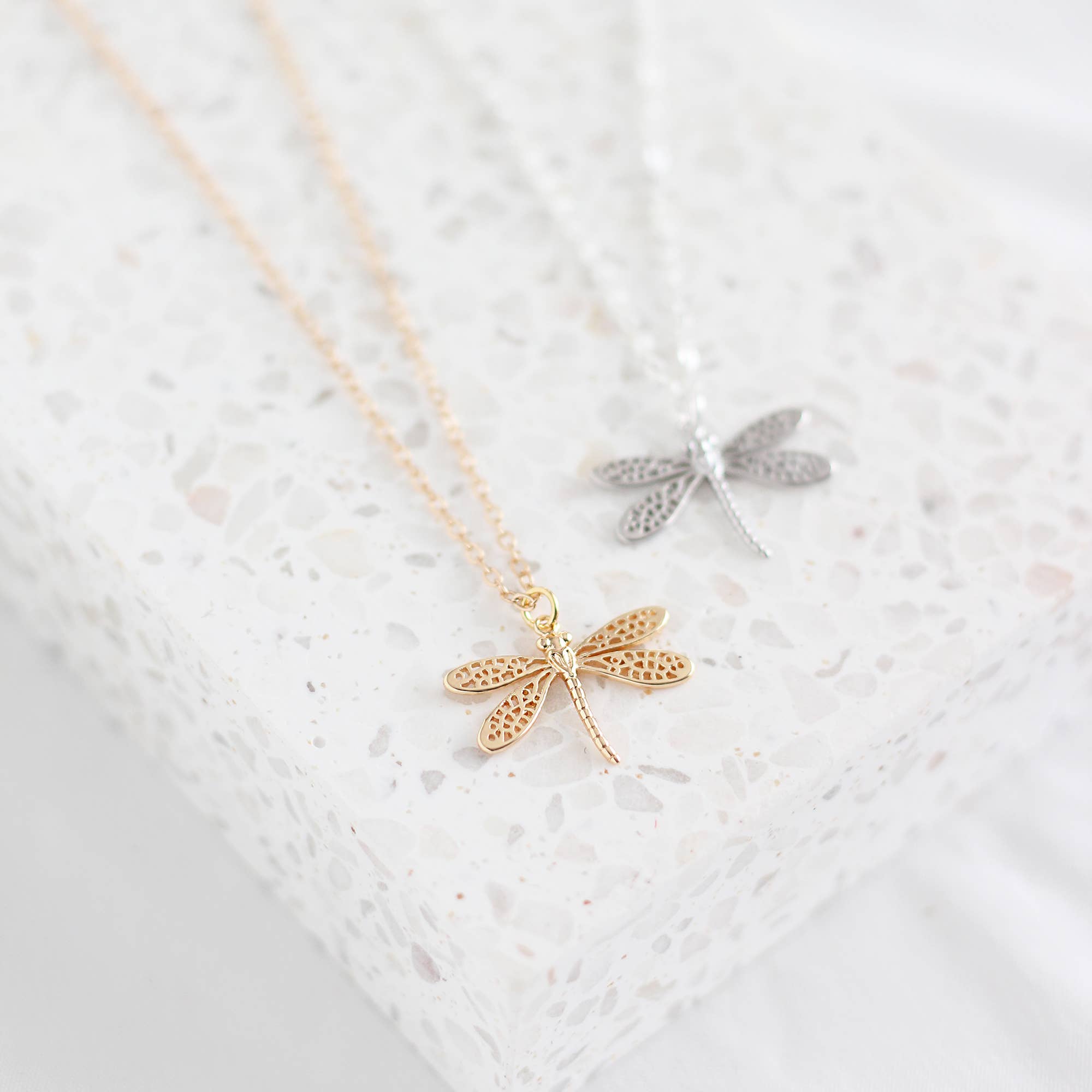 Dragonfly Necklace: Yellow Gold