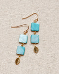 Gold Double Shell and Leaf Drop Earrings