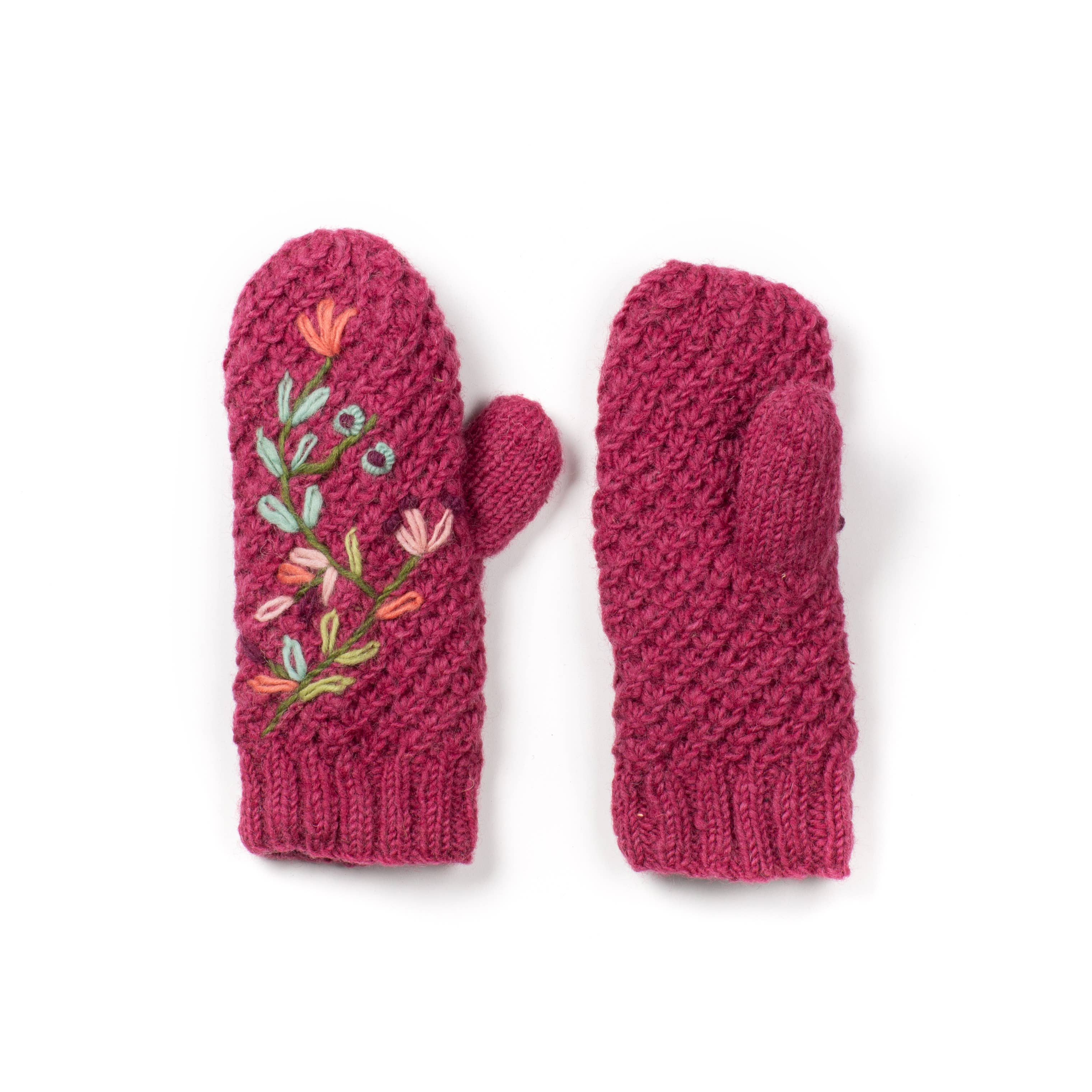Naomi Embroidered Wool Hand Knit Mittens
