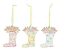 G69019: 3 Asst'd Easter bonnet wellington boot/flowers orn