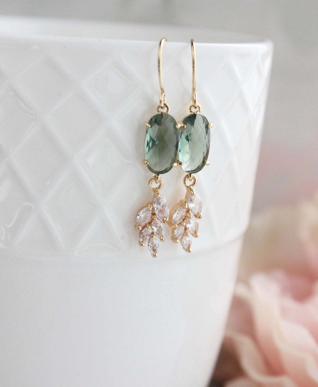 Blue Crystal Leaf Motif Earrings