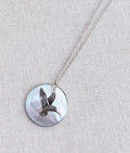Rhodium Mother of Pearl Shell & Hummingbird Pendant Necklace