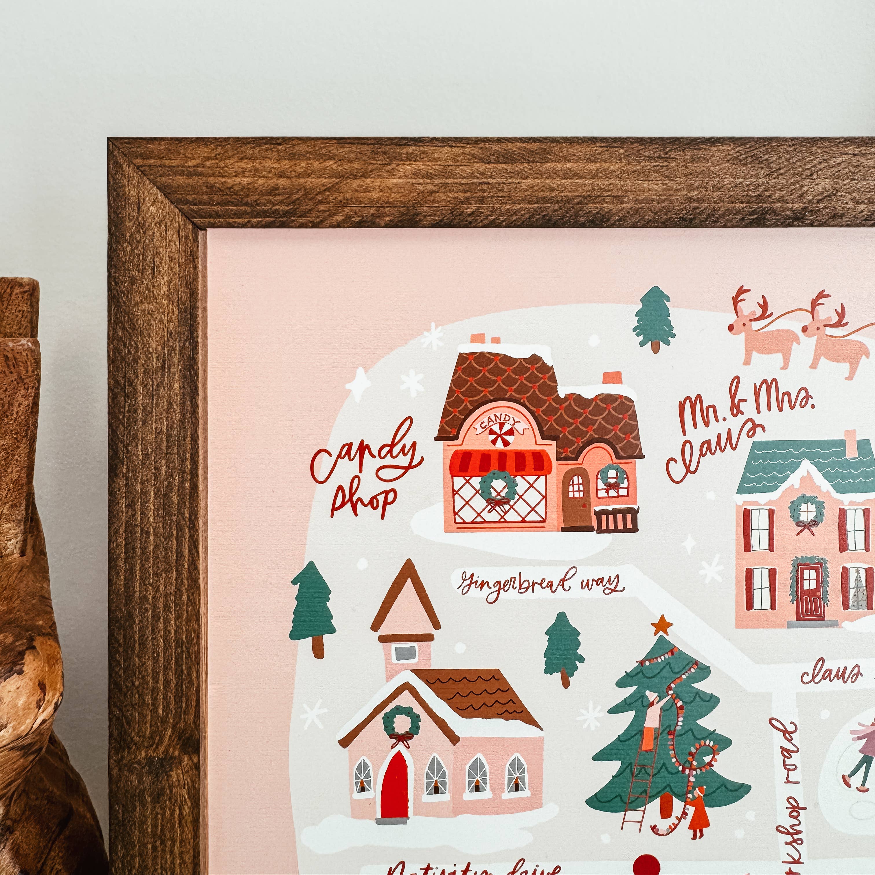 North Pole Map Framed Christmas Wood Sign