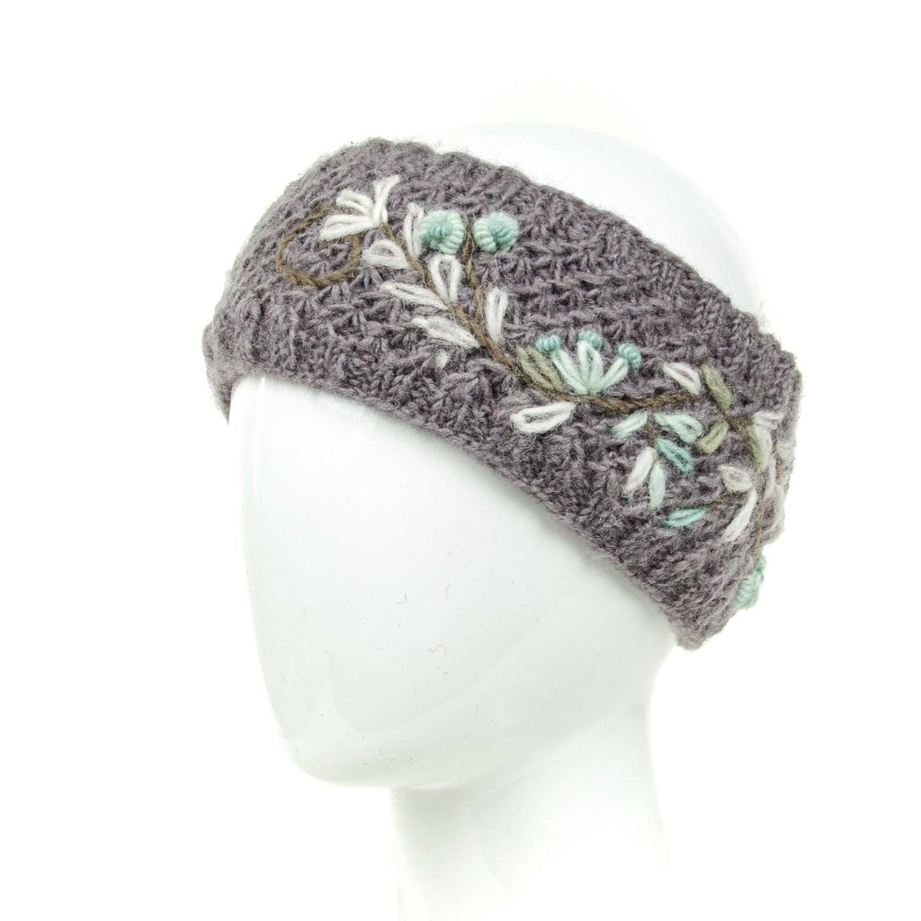 Naomi Knit Wool Headband with Embroidery: Medium Natural
