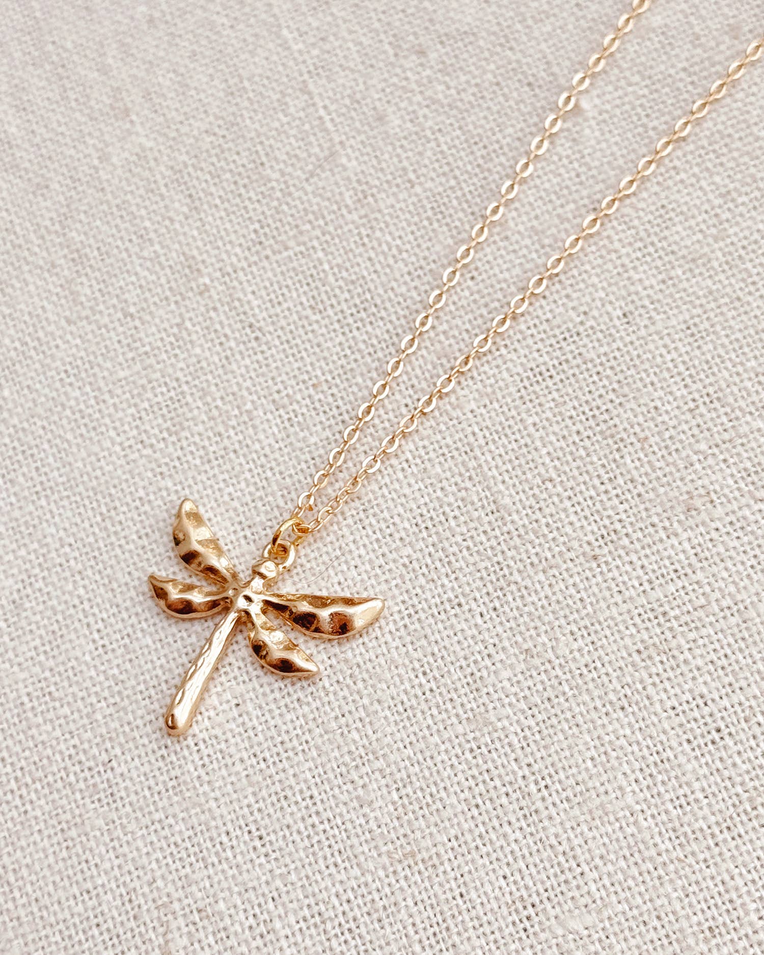 Minimalist Matte Gold Dragonfly Charm Necklace