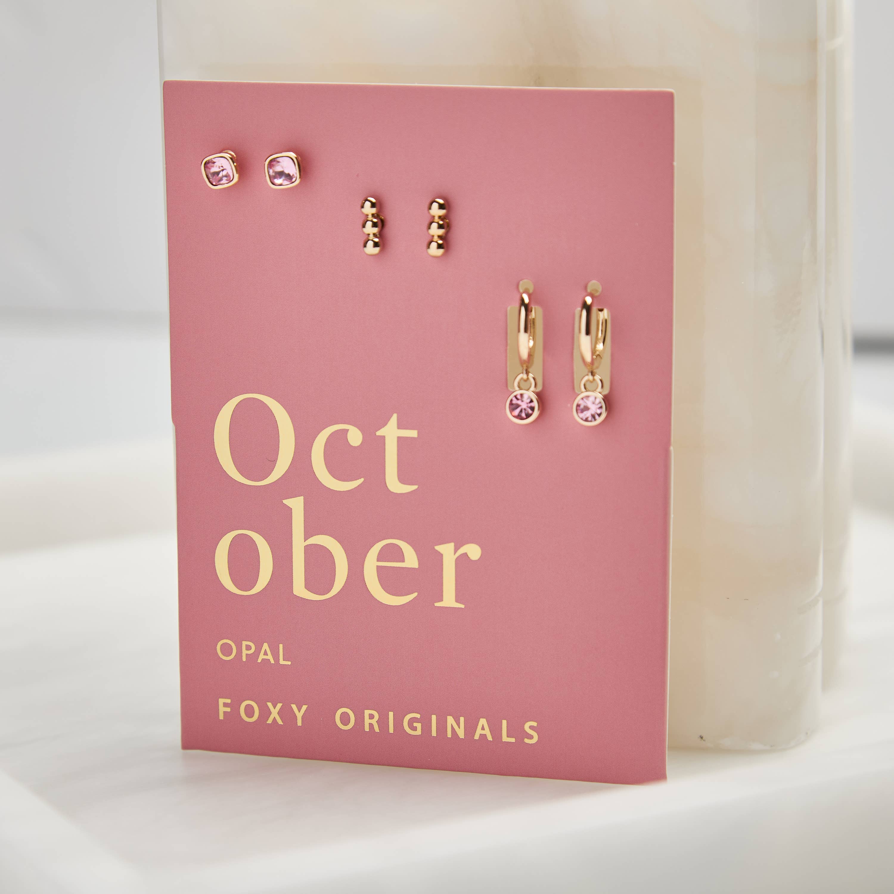 October Birthstone Stud + Huggie Hoop Earrings | Spring 2026