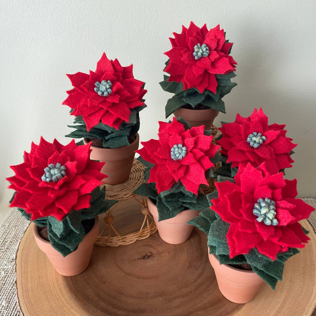 Christmas Mini Felt Poinsettia in Terracotta Pot