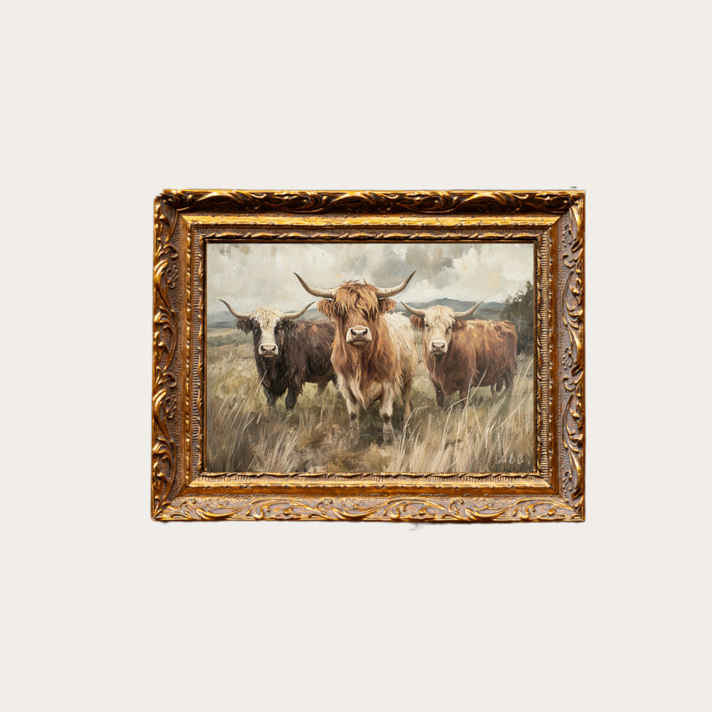 Highland Cow Herd | French Brass Inspired Framed Art